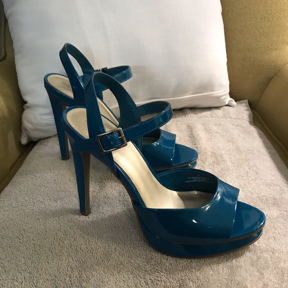 Teal Blue Shiny Platform High Heel Sandles